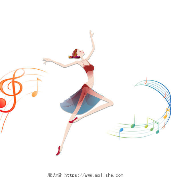 彩色音符舞蹈培训芭蕾舞人物剪影暑假招生PNG素材